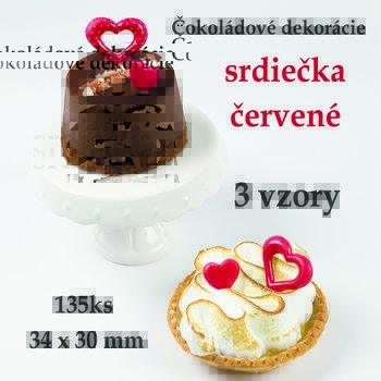čokoládové dekorácie na tortu, čokoládové srdiečka, srdiečka na tortu, červené srdiečka, valentín