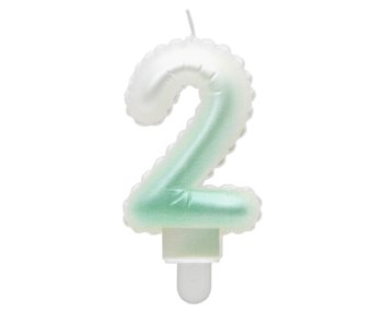 G sviečka číslo 2 bielo-zelená v tvare balónika