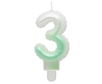 G sviečka číslo 3 bielo-zelená v tvare balónika