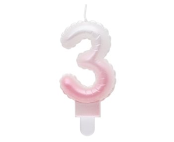G sviečka číslo 3 bielo-ružová v tvare balónika