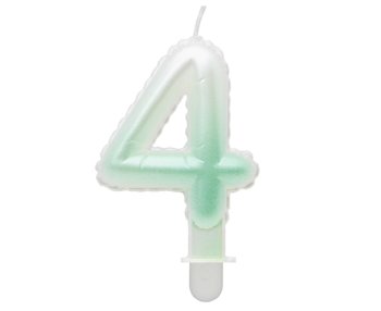 G sviečka číslo 4 bielo-zelená v tvare balónika