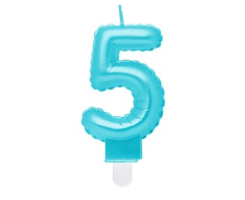 G sviečka číslo 5 modrá v tvare balónika