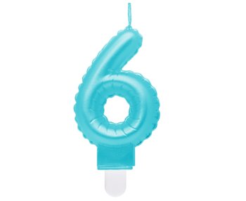 G sviečka číslo 6 modrá v tvare balónika