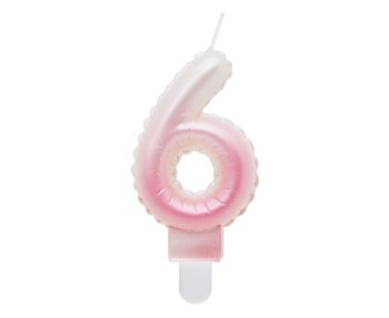 G sviečka číslo 6 bielo-ružová v tvare balónika