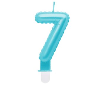 G sviečka číslo 7 modrá v tvare balónika