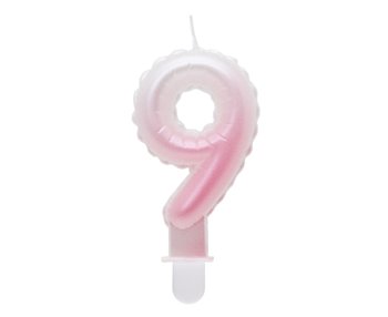 G sviečka číslo 9 bielo-ružová v tvare balónika