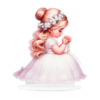 Obojstranný farebný zápich Dievčatko na prvé sväté prijímanie kľačiace