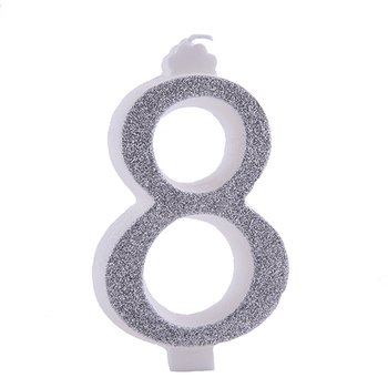 Sviečka veľké číslo 8 strieborné