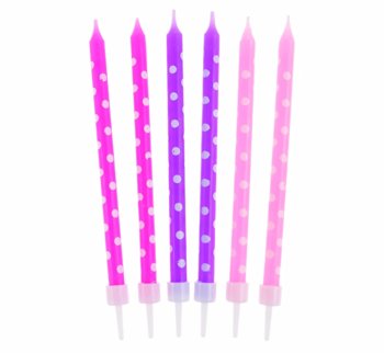 Tortové sviečky Ružovo-fialové bodky 24ks