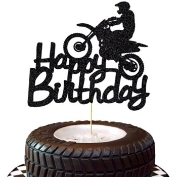 papierový zápich na tortu, motorkár na torte