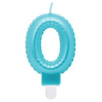 G sviečka číslo 0 modrá v tvare balónika