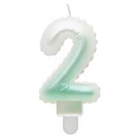 G sviečka číslo 2 bielo-zelená v tvare balónika