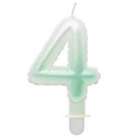 G sviečka číslo 4 bielo-zelená v tvare balónika
