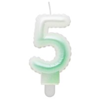 G sviečka číslo 5 bielo-zelená v tvare balónika