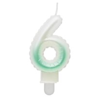 G sviečka číslo 6 bielo-zelená v tvare balónika