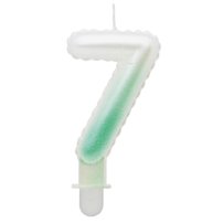 G sviečka číslo 7 bielo-zelená v tvare balónika