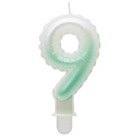 G sviečka číslo 9 bielo-zelená v tvare balónika