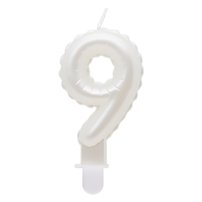 G sviečka číslo 9 biela v tvare balónika