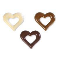 čokoládové srdiečka z mliečnej, bielej a tmavej callebaut čokolády.