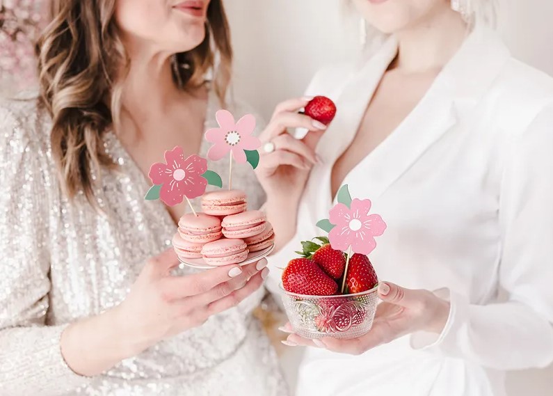 PD papierové zápichy bielo-ružové kvety – Obrázok 2