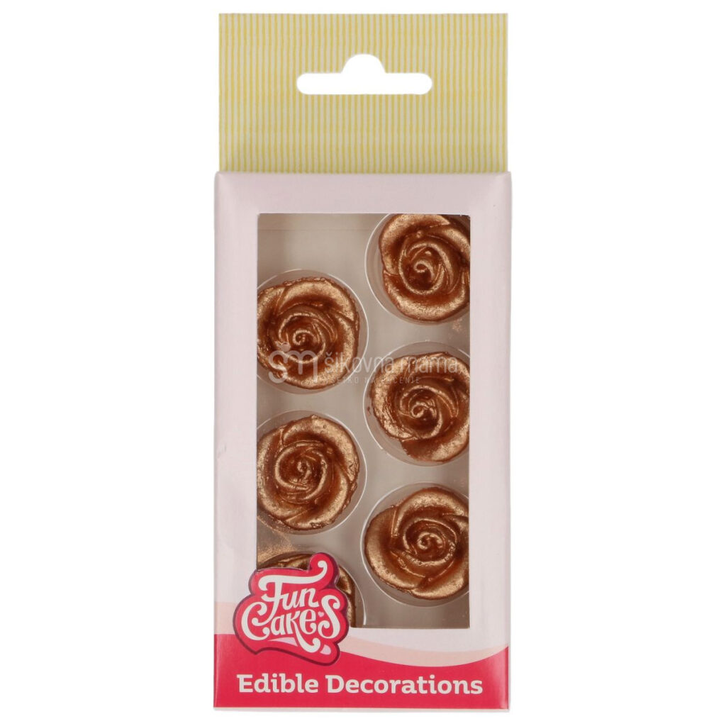 funcakes cukrové ružičky zlatej farby na tortu