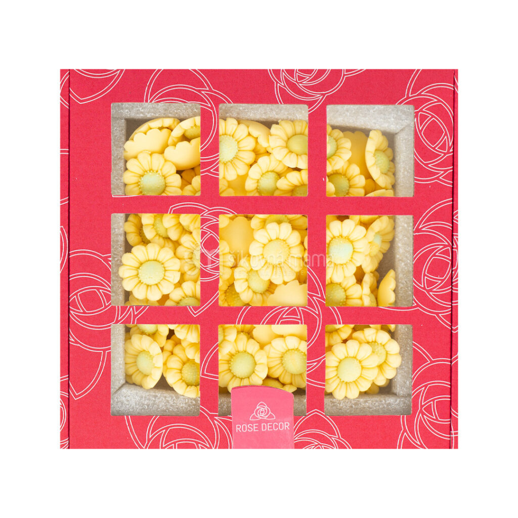cukrové yummy kvietky na tortu na dezerty malé žlté 3cm v tvare harmančeka