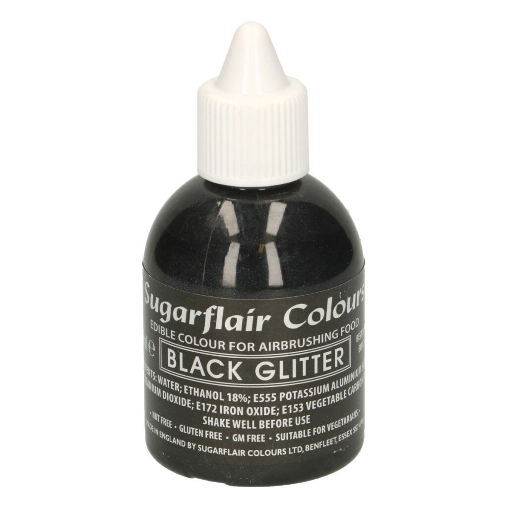 Sugarflair tekutá farba do airbrush glitter black 60ml